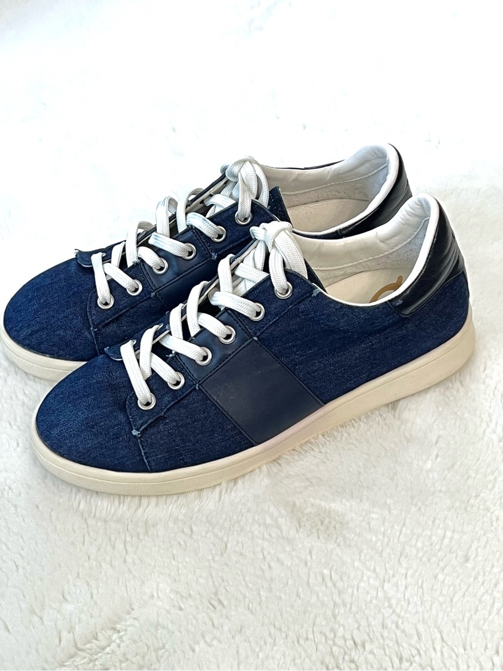 Sam Edelman Marquette Navy Denim Lace Up Sneakers Size 7.5 - Picture 4 of 12